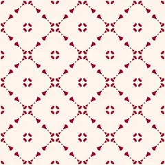 Foto op Plexiglas Bordeaux Vector geometrische naadloze bloemmotief met kleine bloemvormen, delicate raster, net, mesh, rooster. Eenvoudige abstracte achtergrond in witte en bordeauxrode kleur. Elegante ornament textuur. Herhaald ontwerp