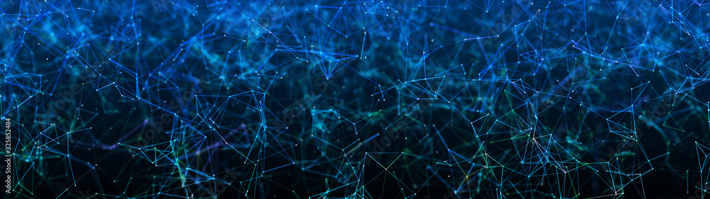 Poster digital plexus of glowing lines and dots. abstract background. 3d rendering. network or connection. 