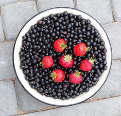 Black  currant berries and strawberry.