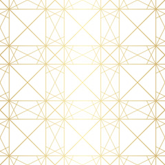 Motif de lignes dorées. Texture transparente géométrique de vecteur avec grille délicate, lignes fines, carrés. Fond graphique abstrait or blanc et brillant. Ornement de style art déco. Conception de répétition de luxe subtile