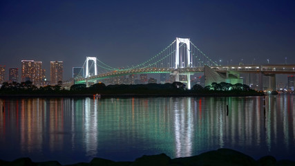 Fototapeta na wymiar The Rainbow Bridge at Night in Tokyo, Japan