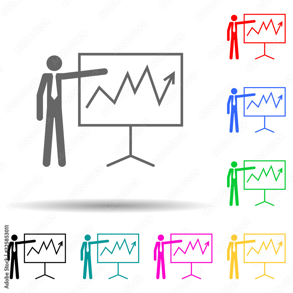 Poster present indicators multi color style icon. simple glyph, flat vector of people in work icons for ui 