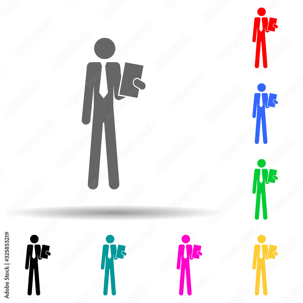 Poster business man with a folder multi color style icon. simple glyph, flat vector of people in work icons