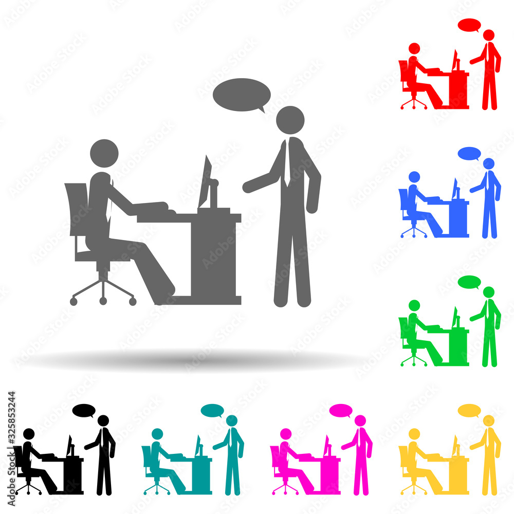Poster business conversation multi color style icon. simple glyph, flat vector of people in work icons for 