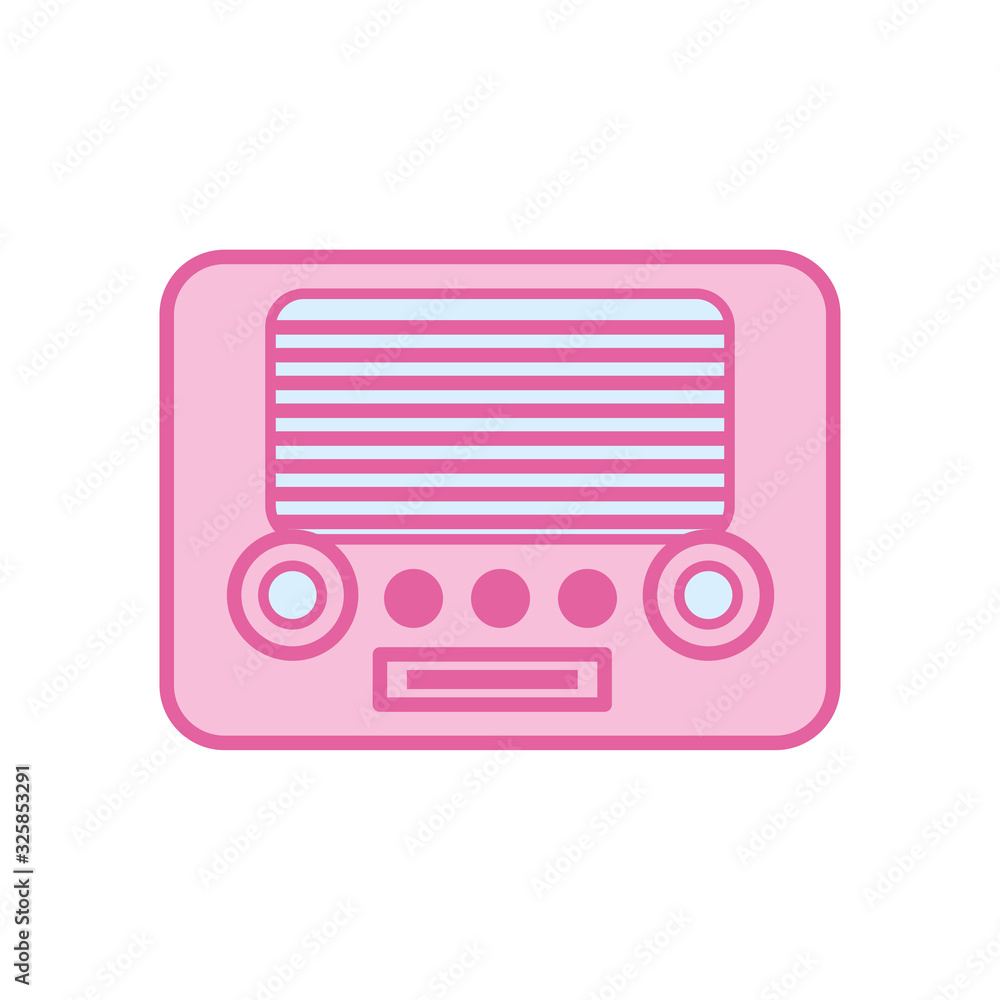 Poster isolated music retro radio neon line and fill style icon vector design