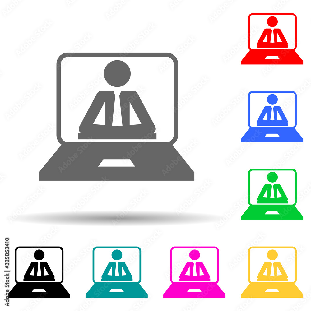 Poster online business man appearance multi color style icon. simple glyph, flat vector of people in work i