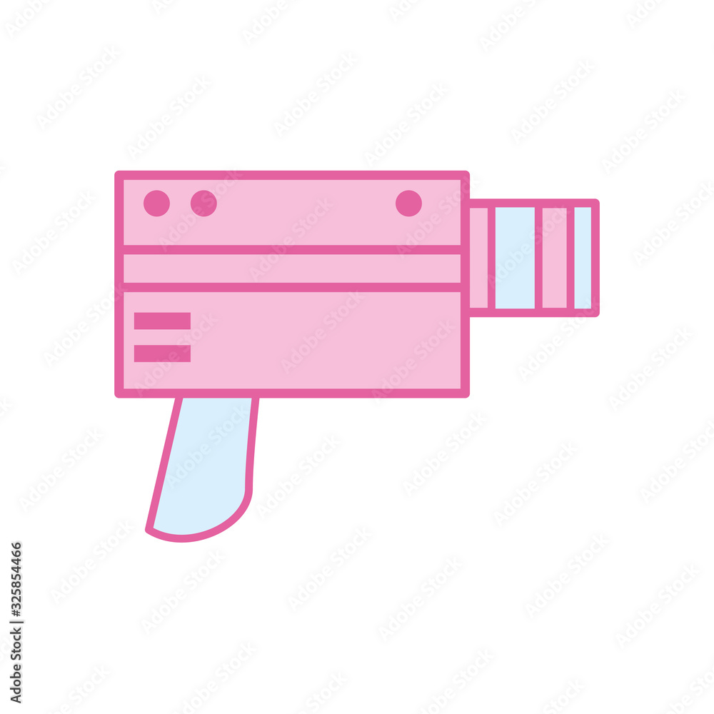 Poster isolated movie camera neon line and fill style icon vector design