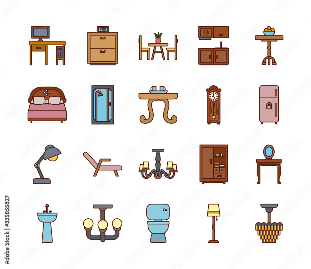 Poster isolated home line and fill style icon set vector design