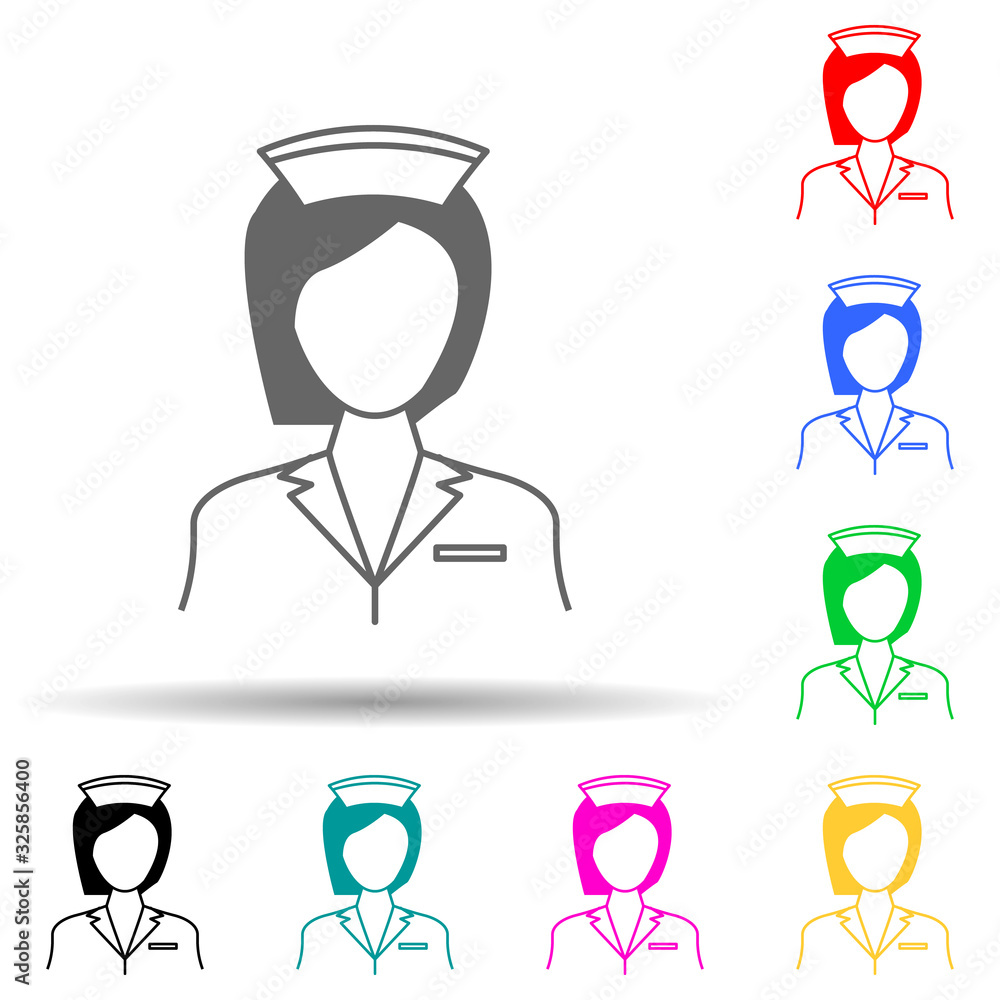 Poster stewardess multi color style icon. simple glyph, flat vector of proffecions icons for ui and ux, web