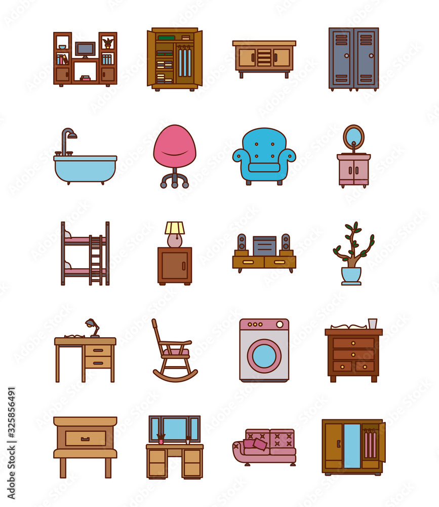 Poster isolated home line and fill style icon set vector design
