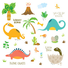 Cute dinosaurs set on white background