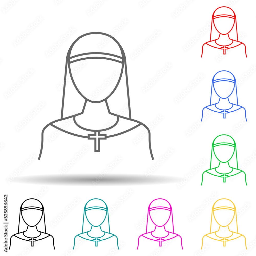 Poster nun multi color style icon. simple glyph, flat vector of proffecions icons for ui and ux, website or