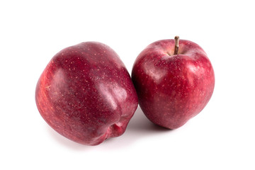 Two red ripe apples, perfect isolate on a white background, harvesting design.