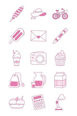 Isolated cute objects half line half color style icon set vector design