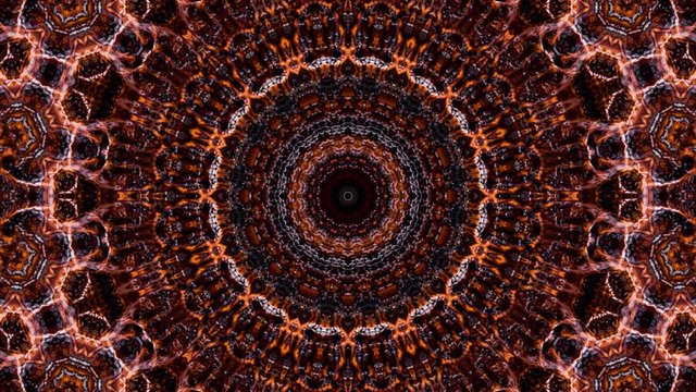 Round wood color ornament rotates in a circle. Color geometric kaleidoscope. Round decorative mandala ornament. Seamless loop footage 4K UHD