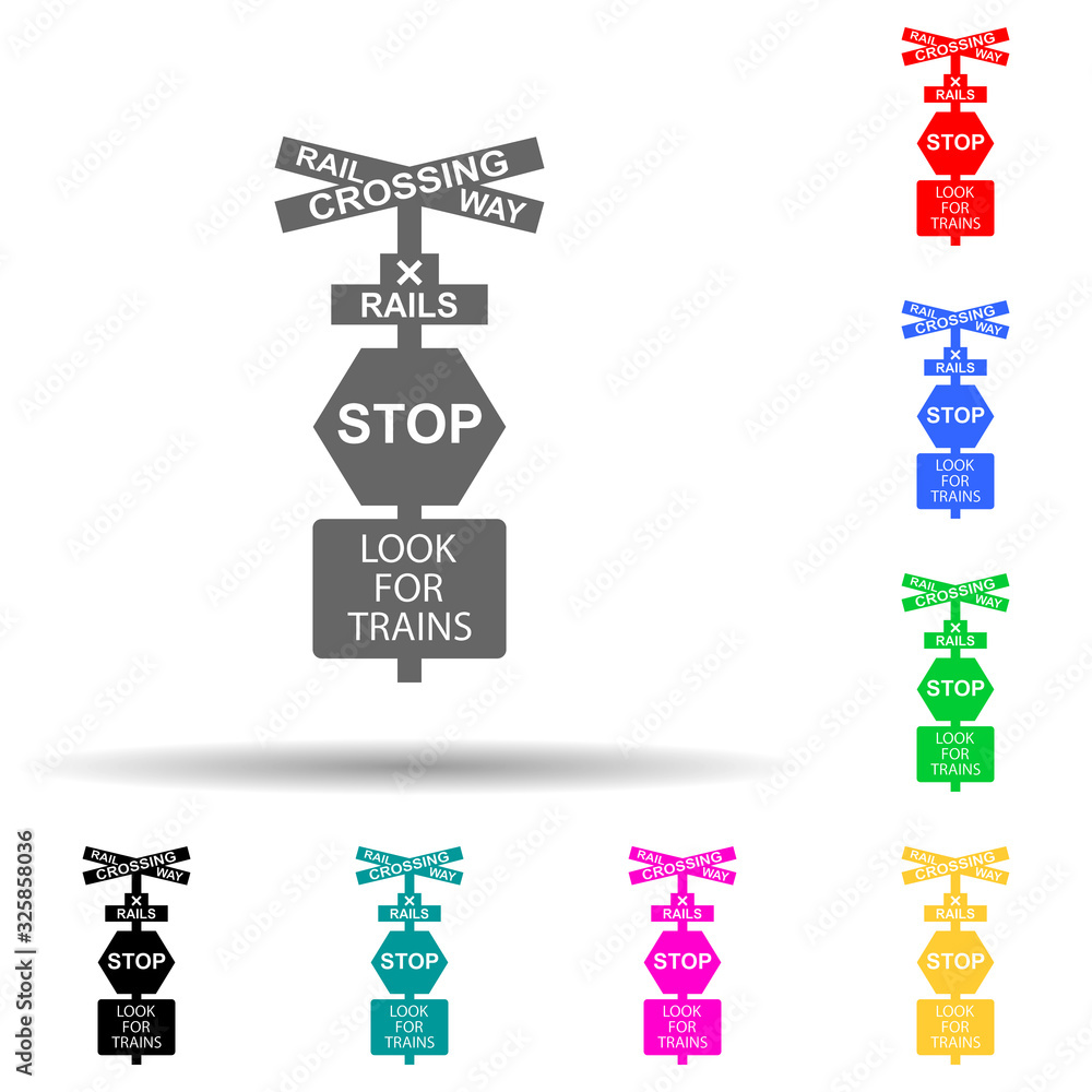 Poster stop sign train multi color style icon. simple glyph, flat vector of railway warnings icons for ui a