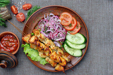 chicken kebab with fresh vegetables