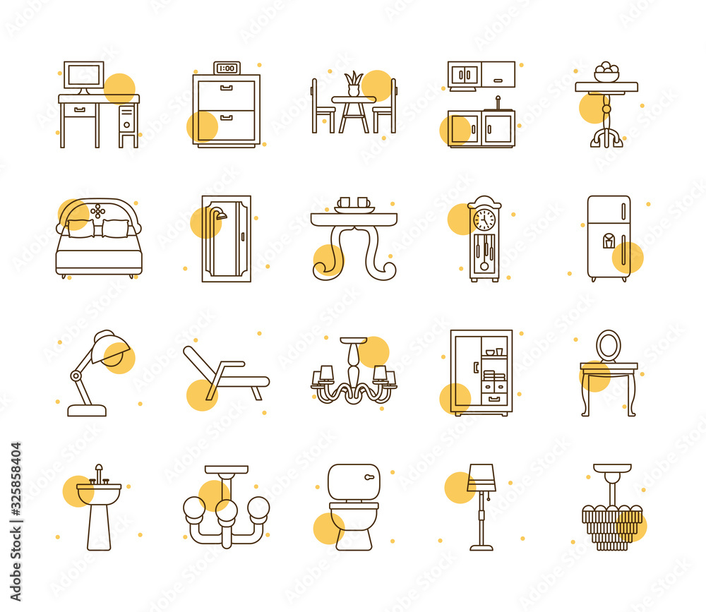 Aufkleber isolated home block and line style icon set vector design
