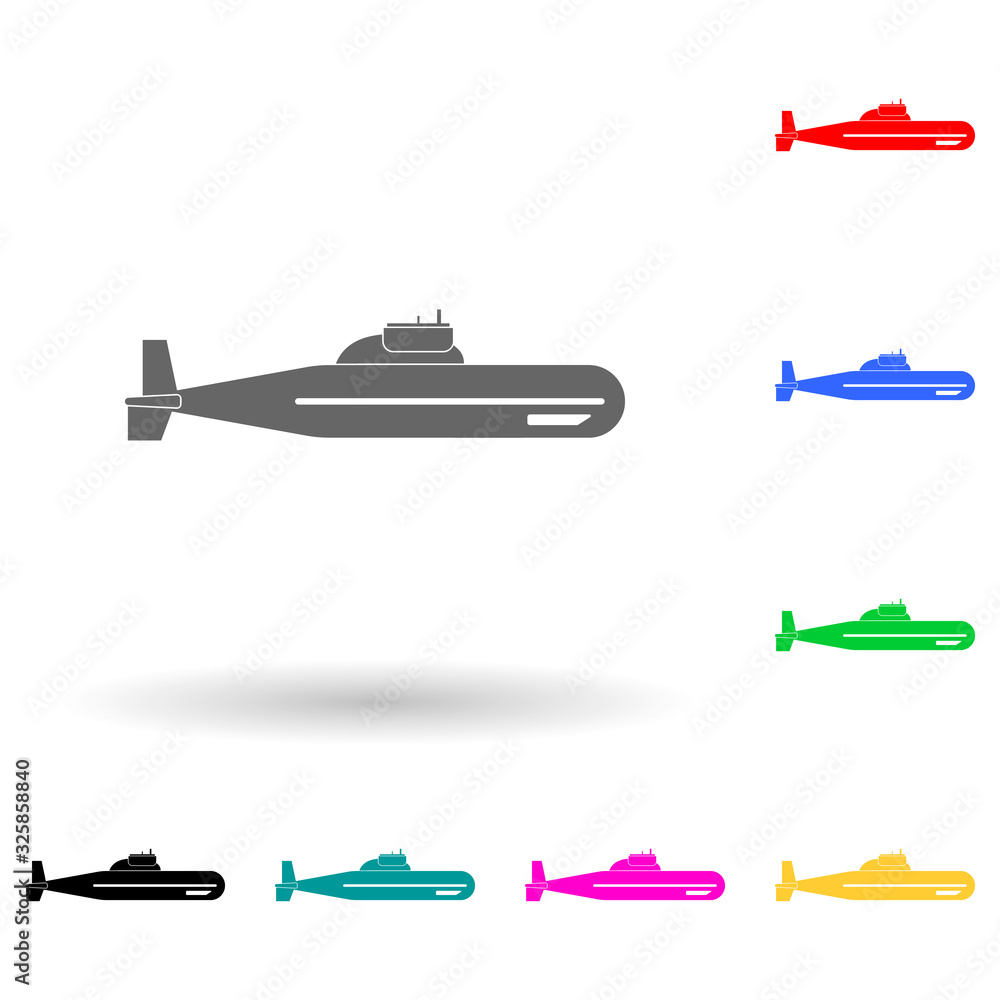 Poster nuclear submarine multi color style icon. simple glyph, flat vector of ships icons for ui and ux, we