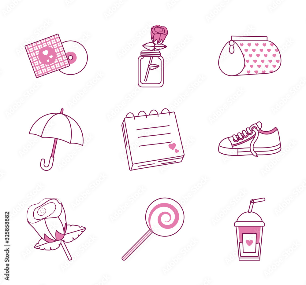 Aufkleber isolated cute objects half line half color style icon set vector design