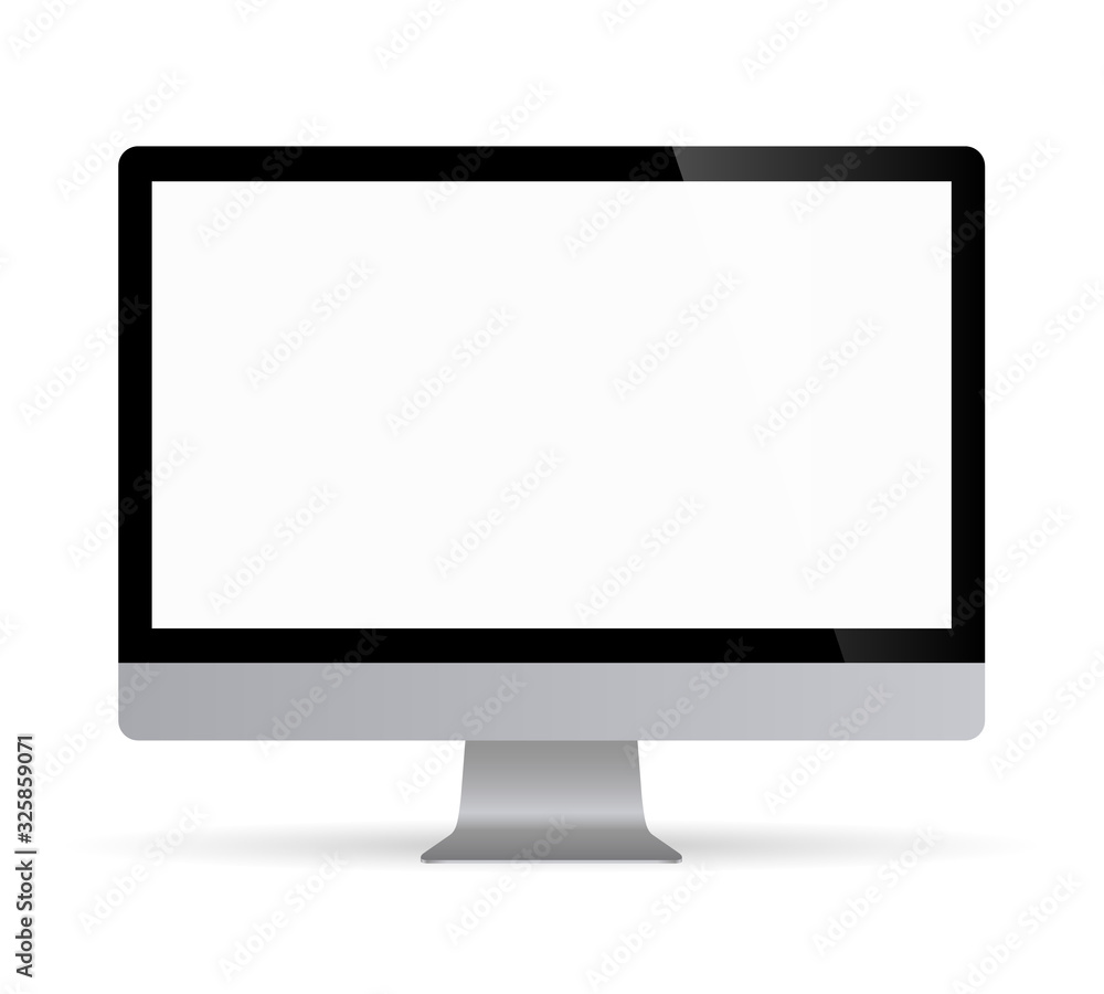 Poster realistic desktop computer monitor with white screen. illustration vector illustrator ai eps