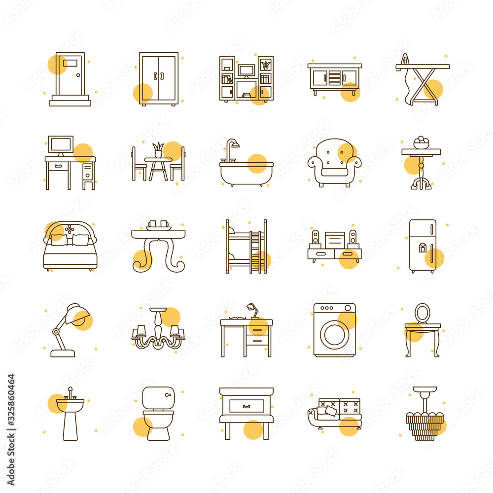 Aufkleber isolated home block and line style icon set vector design