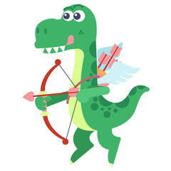 Lovely Dino cupid in Valentine's day. Flat design style.