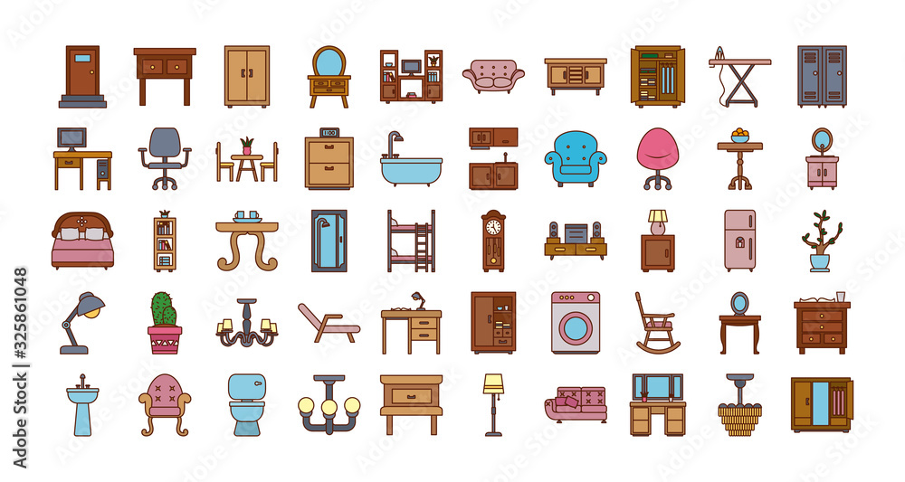 Poster isolated home line and fill style icon set vector design