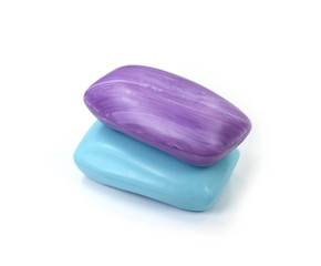 Bar Of blue and pink Soap, Isolated. Two Soap bar isolated on the white background.