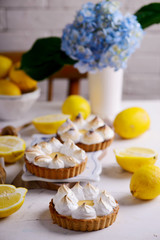 Vegan lemon meringue tart.selective focus.