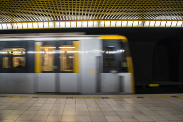 Moving train in Milan underground, Italy