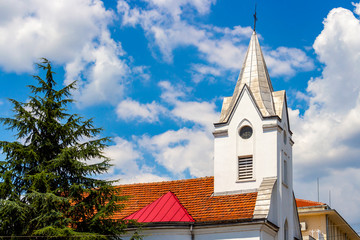 Obraz premium Evangelical Baptist Church bell tower from 1884 in Kazanlak, Stara Zagora Province, Bulgaria