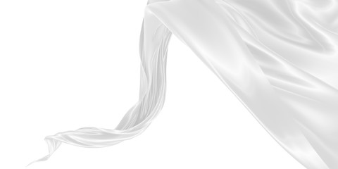 Beautiful flowing fabric of white wavy silk or satin. 3d rendering image.