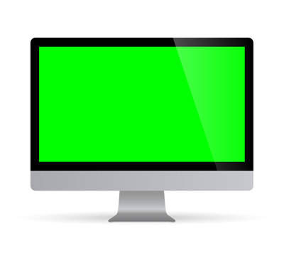 Realistic desktop computer monitor with green screen. Illustration vector illustrator Ai EPS
