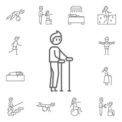 Walker, physiotherapy, man icon. Physiotherapy icons universal set for web and mobile