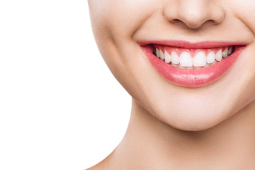 Obraz na płótnie Canvas closeup of smile with white healthy teeth.