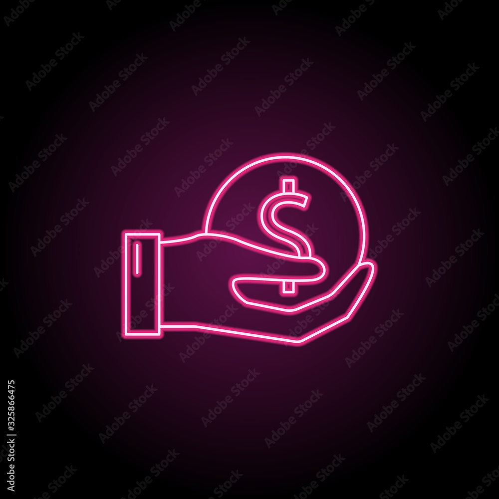 Poster hand holds a coin icon. simple thin line, outline vector of banking icons for ui and ux, website or 