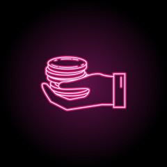 Hand holds coins icon. Simple thin line, outline vector of banking icons for ui and ux, website or mobile application