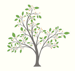 Obraz premium Tree with branches green leaves and orange berries on a light background