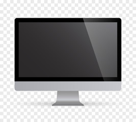 Realistic desktop computer monitor with grey screen and checkerboard background. Illustration vector illustrator Ai EPS