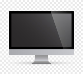 Fototapeta premium Realistic desktop computer monitor with grey screen and checkerboard background. Illustration vector illustrator Ai EPS