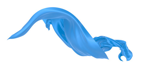 Beautiful flowing fabric of blue wavy silk or satin. 3d rendering image.