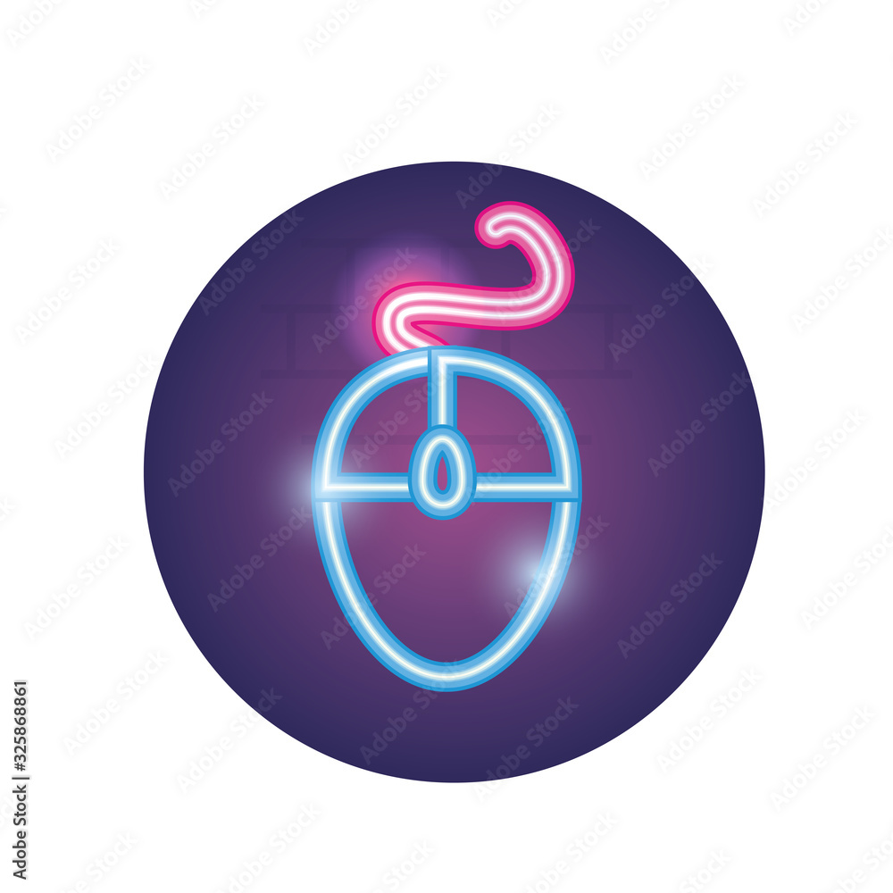 Poster digital mouse neon style icon vector design