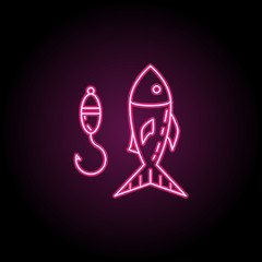 Fish with a hook icon. Simple thin line, outline vector of camping icons for ui and ux, website or mobile application