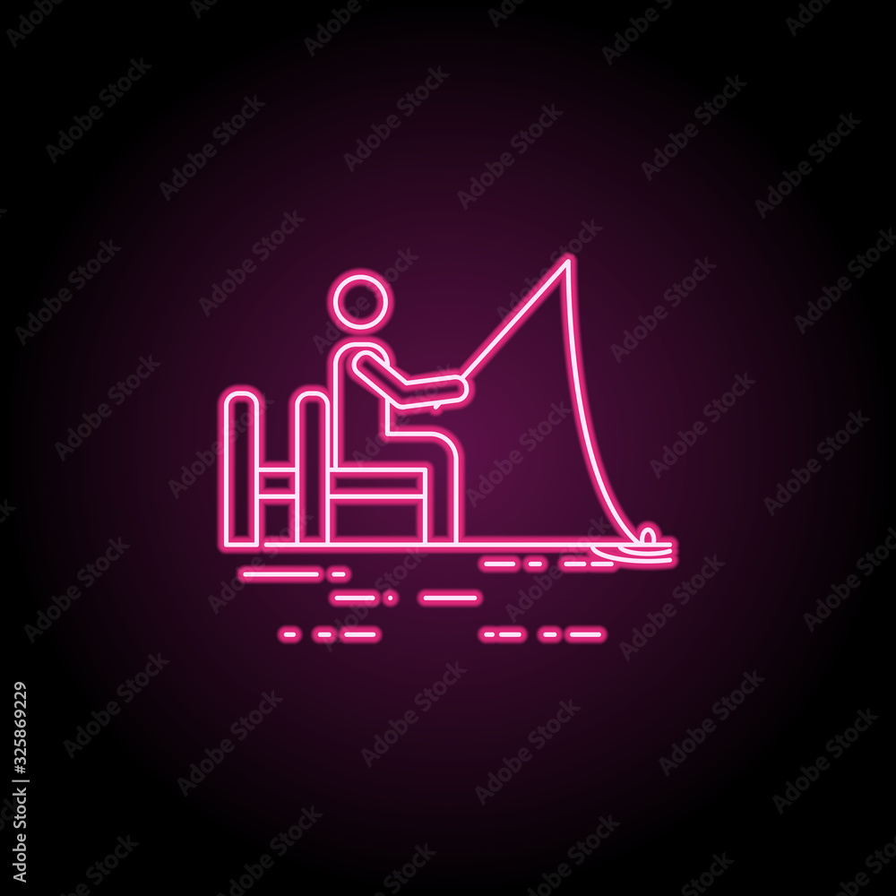 Poster man is fishing icon. simple thin line, outline vector of camping icons for ui and ux, website or mob