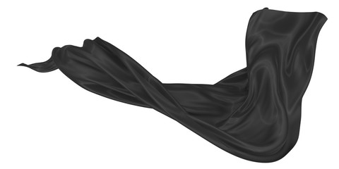 Naklejka premium Beautiful flowing fabric of black wavy silk or satin. 3d rendering image.