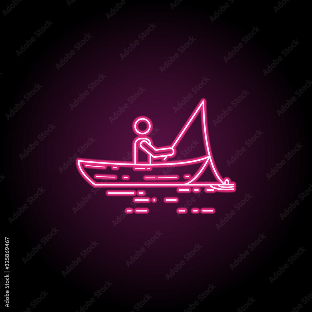Poster go fishing in a boat icon. simple thin line, outline vector of camping icons for ui and ux, website 