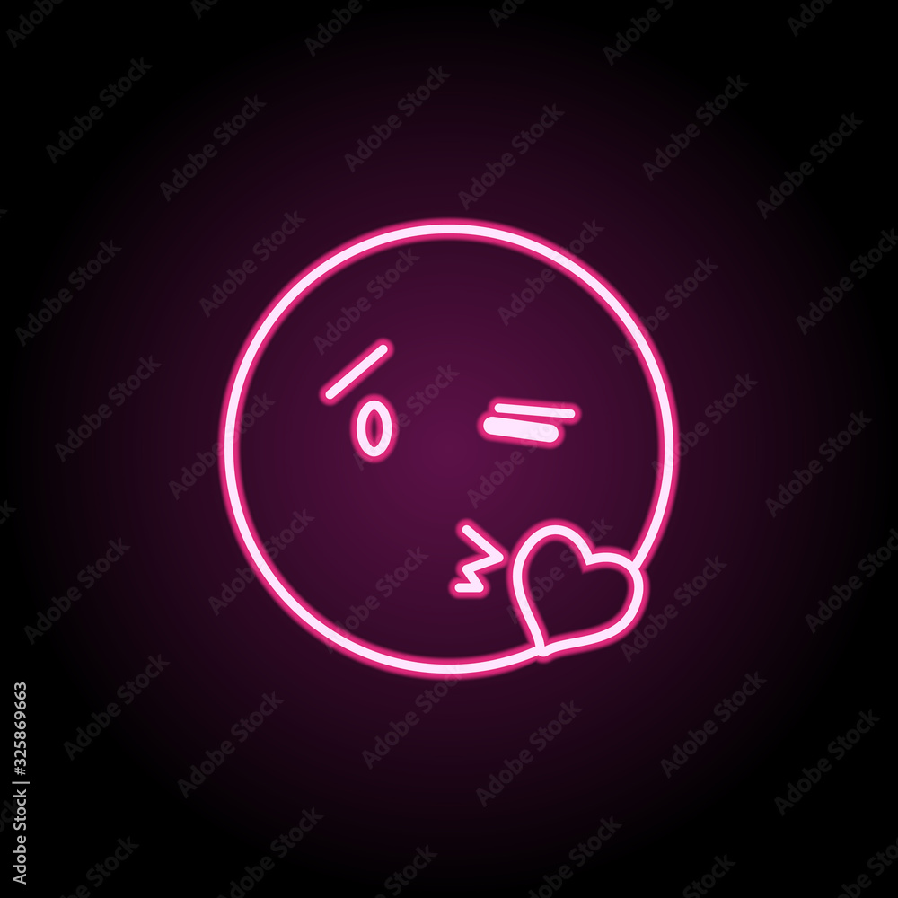 Poster send a kiss neon icon. simple thin line, outline vector of emoji icons for ui and ux, website or mob