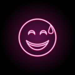 Joy in a cold sweat neon icon. Simple thin line, outline vector of emoji icons for ui and ux, website or mobile application