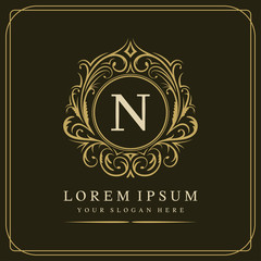 N letter vector logo template on brown background